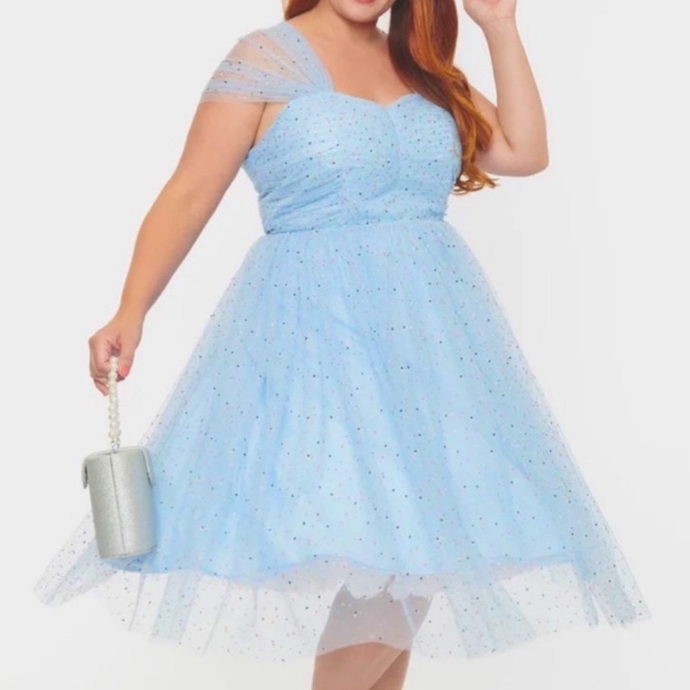 NWT Unique Vintage Blue Confetti Garden State Dress Retro Pinup Dapper 3X 20 22
